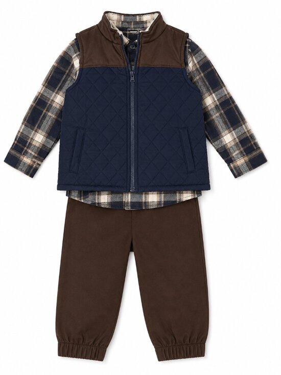 Baby Essentials Other - NWT Baby Essentials Toddler Boy 3 Piece Outfit Set Quilted Vest Plaid Flannel